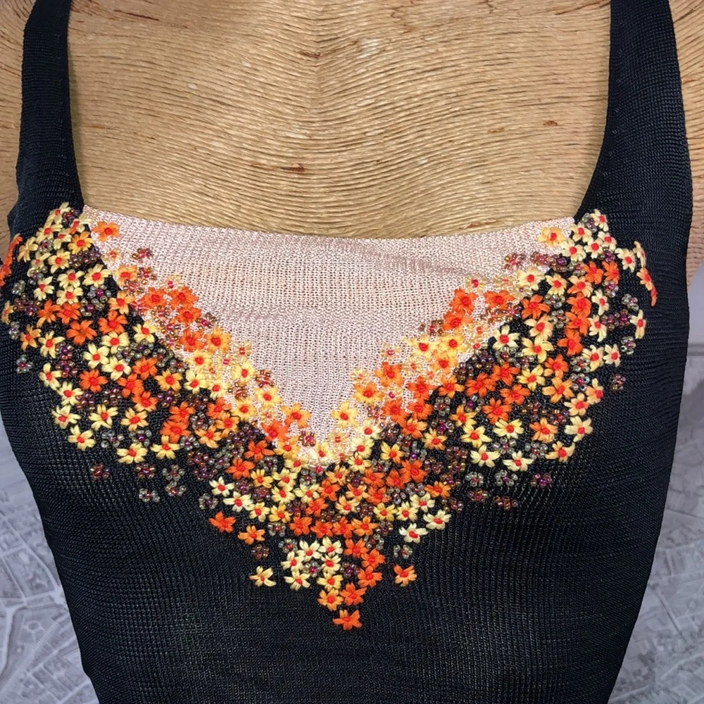 MOSCHINO Embroidered Black Tank Top Size 6 - Picture 2 of 15